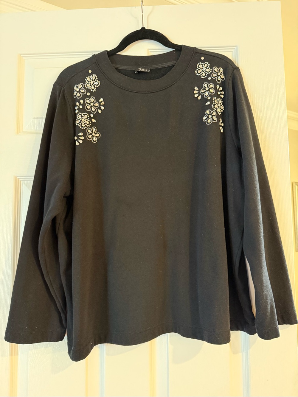 Talbots Black Crewneck Sweatshirt with Floral Embellishment - Picture 2 of 3